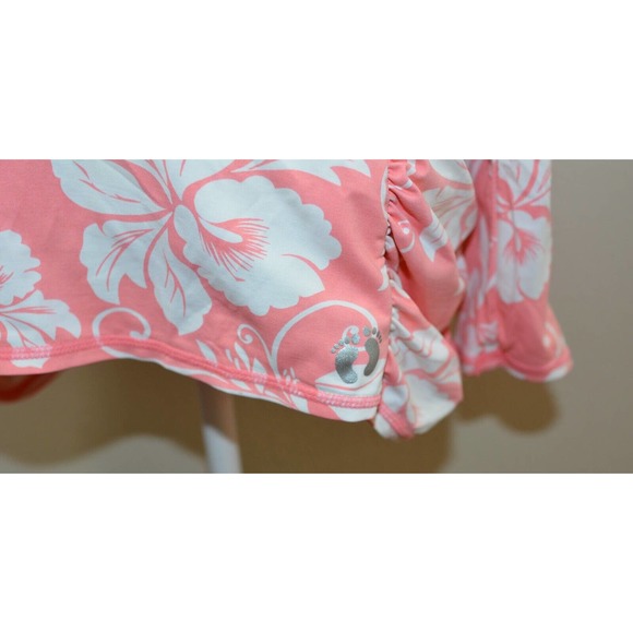 Hang Ten Women's Med Surf Shirt Sun Tee UPF 50+ Back Zip Pocket - Pink Floral - Picture 3 of 11